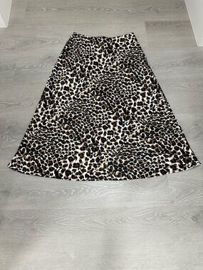 Leopard Print A-Line Midi Skirt - Brown/Black